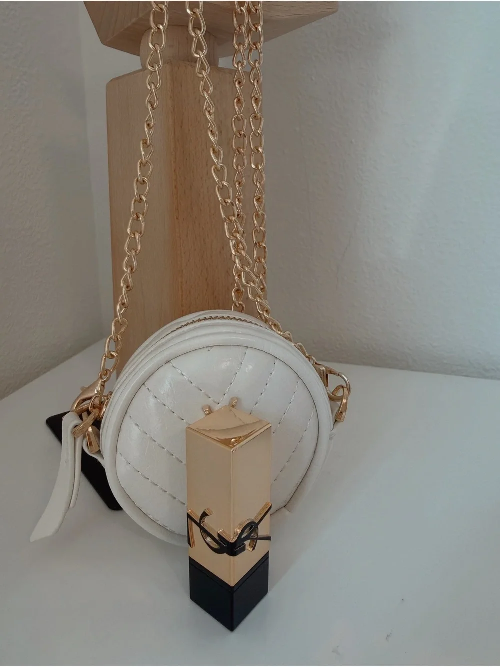 Mini White Round Crossbody Pouch Charm